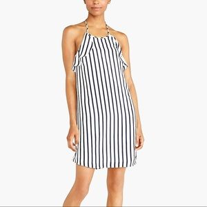 NWT J. Crew Factory Navy Blue & White Striped Ruffled Halter Tie Mini Dress M